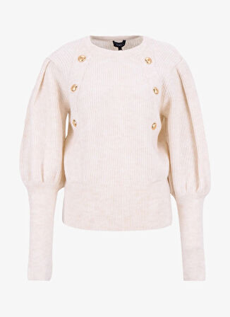 Fabrika Bisiklet Yaka Relaxed Fitilli Ekru Kazak Kadın F5WL-KZK0025