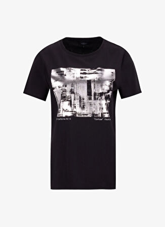 Fabrika Bisiklet Yaka Varaklı Siyah Kadın T-Shirt F5WL-TST0238