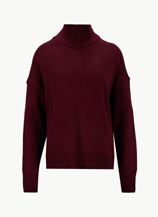 Fabrika Yarım balıkçı Yaka Relaxed Düz Bordo Kadın Kazak F5WL-KZK0405