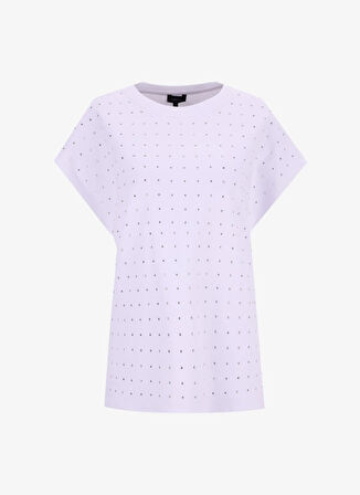 Fabrika Bisiklet Yaka Taşlı Beyaz Kadın T-Shirt F5WL-TST0247