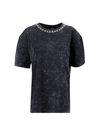 Fabrika Bisiklet Yaka Taşlı Antrasit Kadın T-Shirt F5WL-TST0243