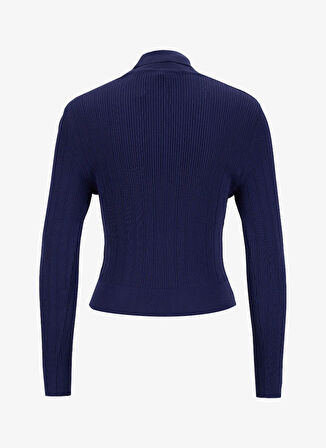 Fabrika Tam Balıkçı Yaka Dar Fitilli Lacivert Kazak Kadın F5WL-KZK0018