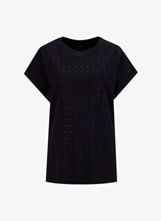 Fabrika Bisiklet Yaka Taşlı Siyah Kadın T-Shirt F5WL-TST0247