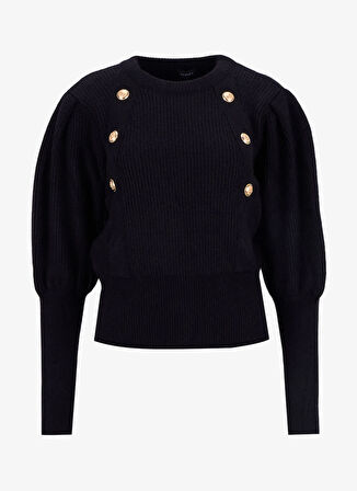 Fabrika Bisiklet Yaka Relaxed Fitilli Siyah Kazak Kadın F5WL-KZK0025