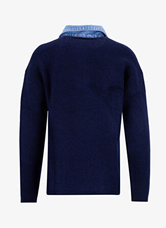 Fabrika Gömlek Yaka Relaxed Düz Lacivert Kazak Kadın F5WL-KZK0131