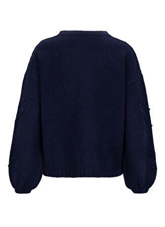 Fabrika Bisiklet Yaka Loose Fit Jakarlı Lacivert Kazak Kadın F5WL-KZK0265