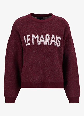 Fabrika Bisiklet Yaka Loose Fit Jakarlı Bordo Kazak Kadın F5WL-KZK0250