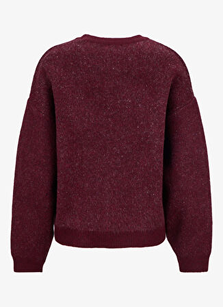 Fabrika Bisiklet Yaka Loose Fit Jakarlı Bordo Kazak Kadın F5WL-KZK0250