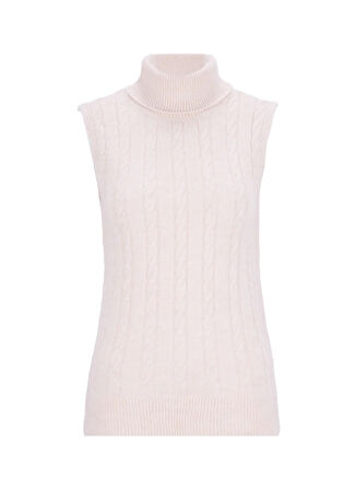 Fabrika Balıkçı Yaka Dar Saç Örgü Desenli Ekru Kazak Kadın F5WL-KZK0258