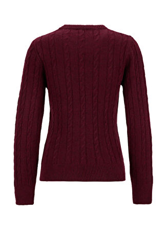 Fabrika Bisiklet Yaka Basic Saç Örgü Desenli Bordo Kazak Kadın F5WL-KZK0255