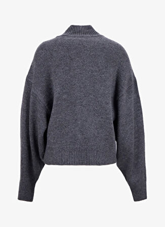 Fabrika Yarım balıkçı Yaka Loose Fit Taşlı Antrasit Kazak Kadın F5WL-KZK0307