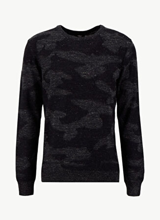 Fabrika Bisiklet Yaka Slim Fit Desenli Siyah - Antrasit Erkek Kazak F5WM-KZK 2254