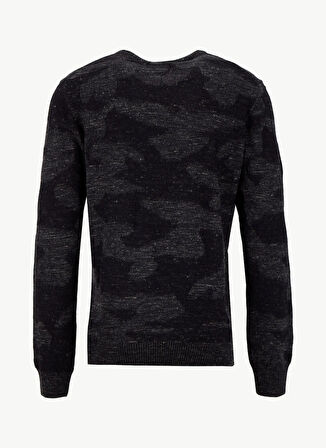 Fabrika Bisiklet Yaka Slim Fit Desenli Siyah - Antrasit Erkek Kazak F5WM-KZK 2254