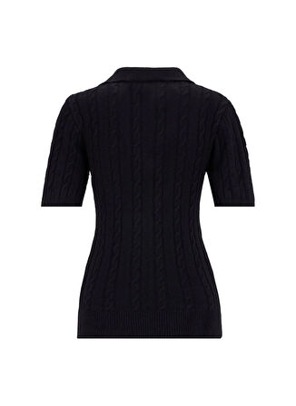 Fabrika Gömlek Yaka Relaxed Saç Örgü Desenli Siyah Kazak Kadın F5WL-KZK0257