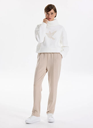 Fabrika Balıkçı Yaka Nakışlı Beyaz Kadın Sweatshırt F5WL-SWT0233