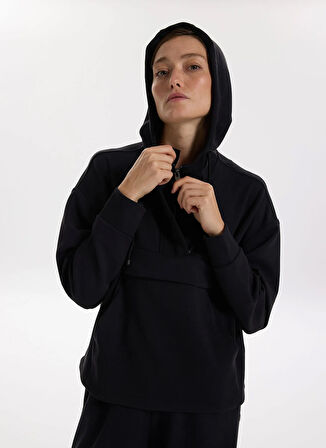 Fabrika Kapüşon Yaka Düz Siyah Kadın Sweatshırt F5WL-SWT0407