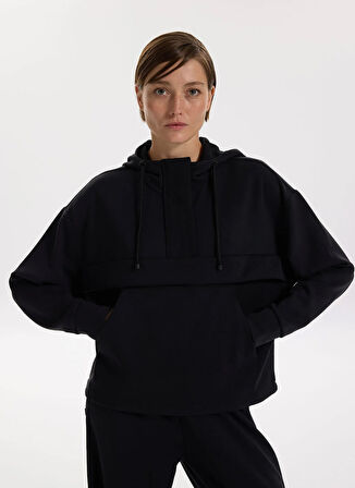 Fabrika Kapüşon Yaka Düz Siyah Kadın Sweatshırt F5WL-SWT0407