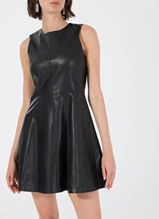 Fabrika Bisiklet Yaka Düz Siyah Mini Kadın Elbise F5WL-ELB0400