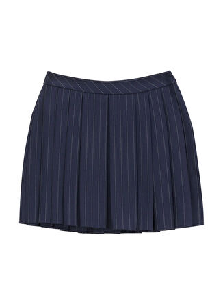 Fabrika Normal Bel Lacivert - Gri Kadın Çizgili Mini Etek F5WL-ETK0060