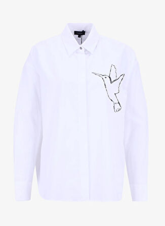 Fabrika Loose Fit Gömlek Yaka Taşlı Beyaz Kadın Gömlek F5WL-GML0100