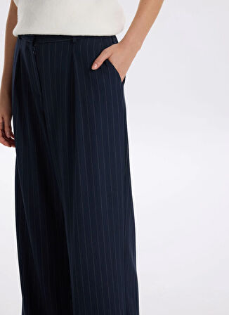Fabrika Normal Bel Geniş Fit Lacivert - Gri Kadın Pantolon F5WL-PNT0058
