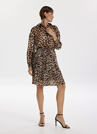 Fabrika Lastikli Bel Bej - Siyah Kadın Desenli Mini Etek F5WL-ETK0361