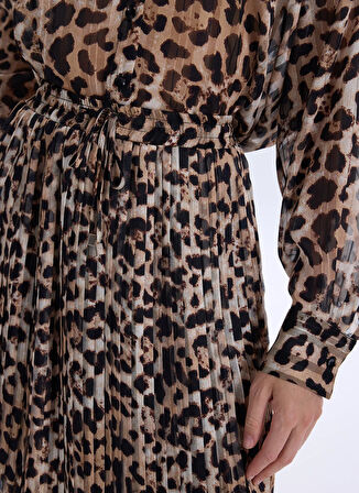 Fabrika Lastikli Bel Bej - Siyah Kadın Desenli Mini Etek F5WL-ETK0361