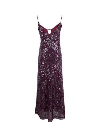 Fabrika V Yaka Payetli Bordo Maksi Kadın Elbise F5WL-ELB0402