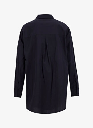 Fabrika Oversize Gömlek Yaka Taşlı Siyah Kadın Gömlek F5WL-GML0101