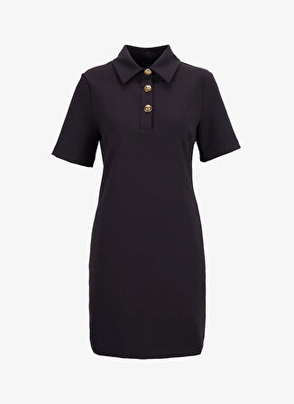 Fabrika Gömlek Yaka Düz Siyah Mini Kadın Elbise F5WL-ELB0203