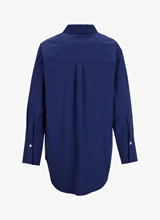 Fabrika Loose Fit Gömlek Yaka Düz Lacivert Kadın Gömlek F5WL-GML0105