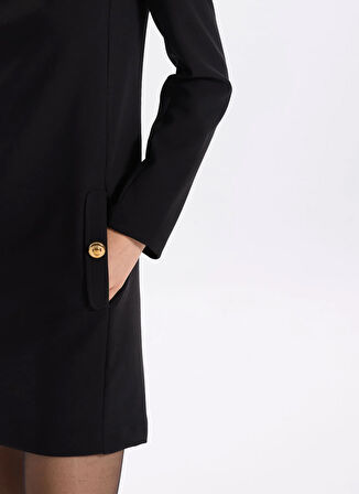 Fabrika Dik Yaka Düz Siyah Mini Kadın Elbise F5WL-ELB0204