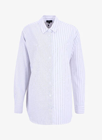 Fabrika Loose Fit Gömlek Yaka Çizgili Beyaz - Siyah Kadın Gömlek F5WL-GML0388