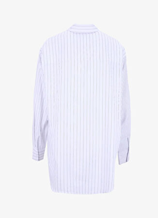 Fabrika Loose Fit Gömlek Yaka Çizgili Beyaz - Siyah Kadın Gömlek F5WL-GML0388