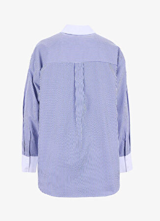 Fabrika Loose Fit Gömlek Yaka Çizgili Lacivert - Beyaz Kadın Gömlek F5WL-GML0389