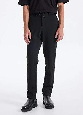 Fabrika Bağlamalı Bel Duble Paça Jogger Siyah Erkek Pantolon F5WM-PNT 2531