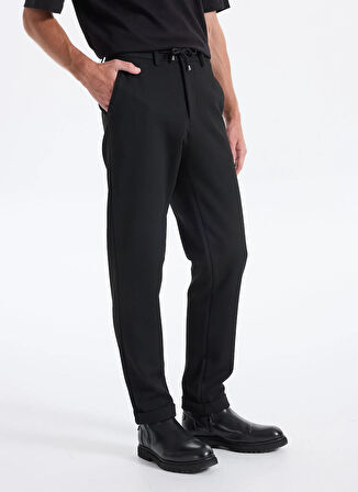 Fabrika Bağlamalı Bel Duble Paça Jogger Siyah Erkek Pantolon F5WM-PNT 2531