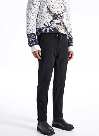 Fabrika Bağlamalı Bel Duble Paça Jogger Siyah Erkek Pantolon F5WM-PNT 2537