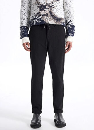 Fabrika Bağlamalı Bel Duble Paça Jogger Siyah Erkek Pantolon F5WM-PNT 2537