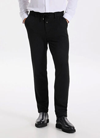 Fabrika Bağlamalı Bel Duble Paça Jogger Siyah Erkek Pantolon F5WM-PNT 2533