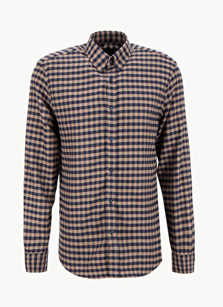 Fabrika Slim Fit Alttan Britli Yaka Ekose Lacivert Erkek Gömlek F5WM-GML 2508