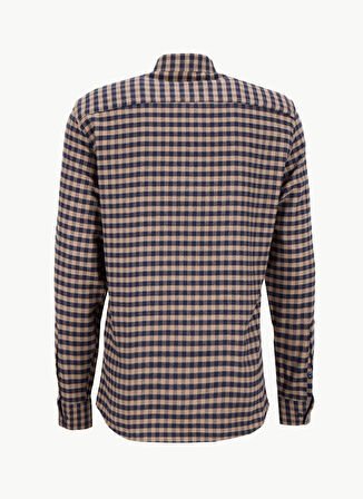 Fabrika Slim Fit Alttan Britli Yaka Ekose Lacivert Erkek Gömlek F5WM-GML 2508