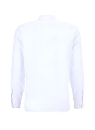 Fabrika Slim Fit Düğmeli Yaka Armürlü Beyaz Erkek Gömlek MAYDOS-Y 430