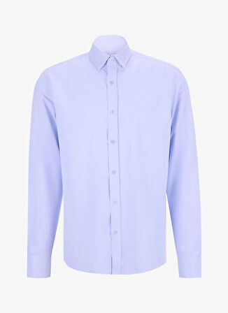 Fabrika Slim Fit Alttan Britli Yaka Armürlü Mavi Erkek Gömlek MAYDOS-Y 301