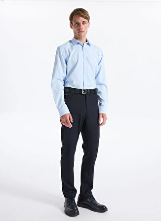 Fabrika Slim Fit Gömlek Yaka Armürlü Mavi Erkek Gömlek MAYDOS-Y 303