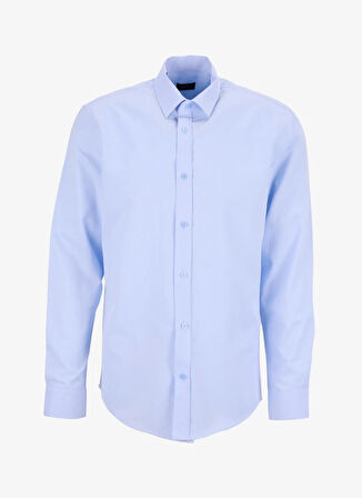 Fabrika Slim Fit Gömlek Yaka Armürlü Mavi Erkek Gömlek MAYDOS-Y 303