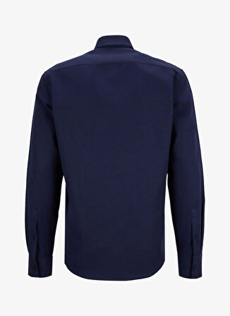Fabrika Slim Fit Düğmeli Yaka Armürlü Lacivert Erkek Gömlek MAYDOS-Y 401