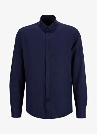 Fabrika Slim Fit Düğmeli Yaka Armürlü Lacivert Erkek Gömlek MAYDOS-Y 401