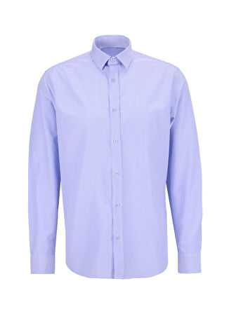 Fabrika Slim Fit Alttan Britli Yaka Çizgili Mavi Erkek Gömlek MAYDOS-Y 307