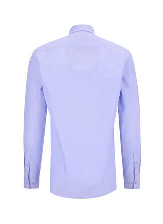 Fabrika Slim Fit Alttan Britli Yaka Çizgili Mavi Erkek Gömlek MAYDOS-Y 307